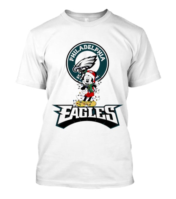 Mickey Mouse Philadelphia Eagles Christmas Lights Holiday Spirit T-Shirt