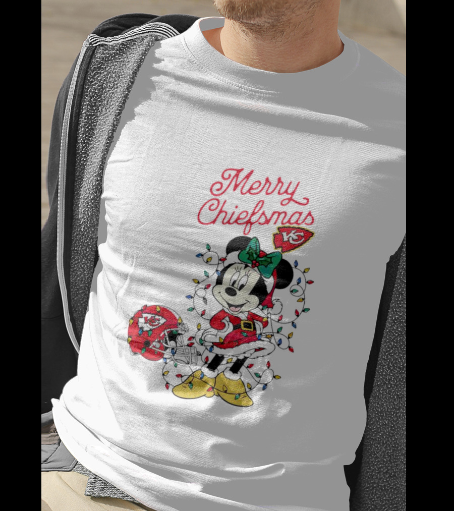 Merry Chiefsmas Minnie Mouse Kansas City Football Christmas Lights Helmet T-Shirt