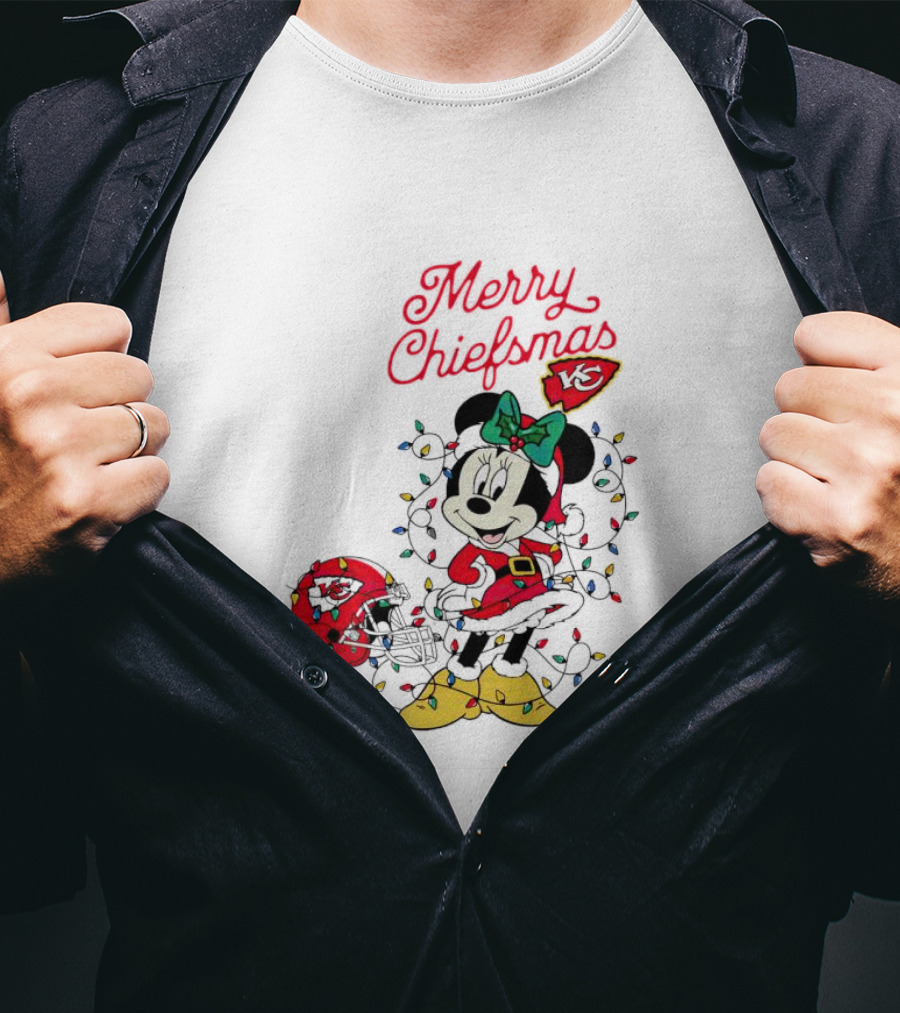 Merry Chiefsmas Minnie Mouse Kansas City Football Christmas Lights Helmet T-Shirt