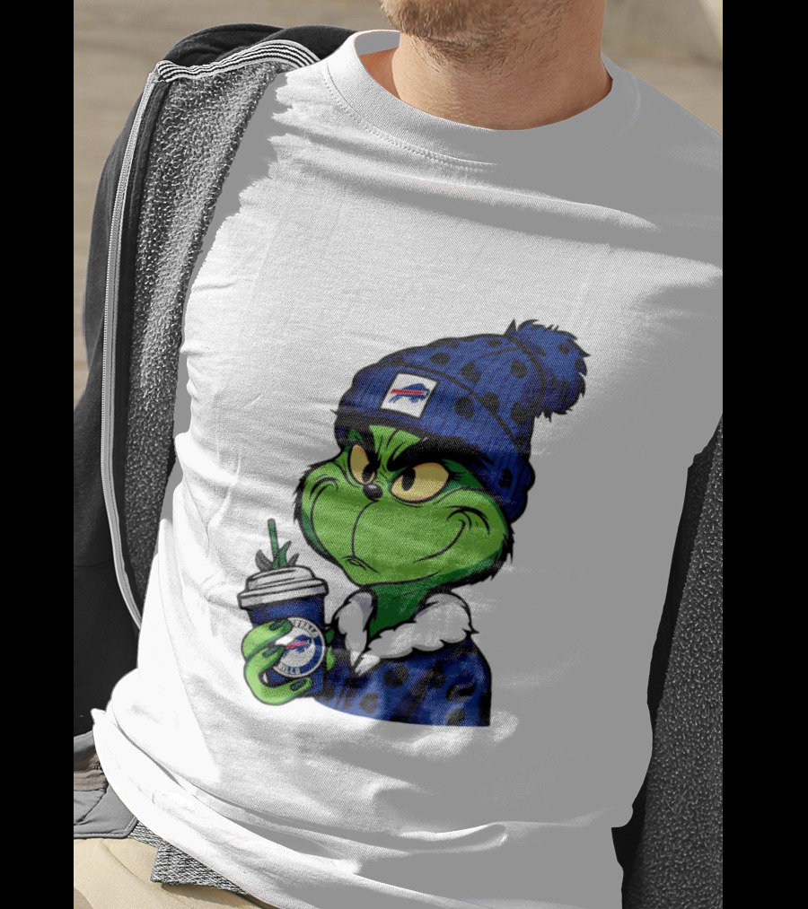Grinch In Buffalo Bills Beanie Holding Logo Cup T-Shirt