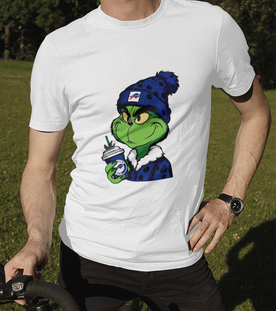 Grinch In Buffalo Bills Beanie Holding Logo Cup T-Shirt