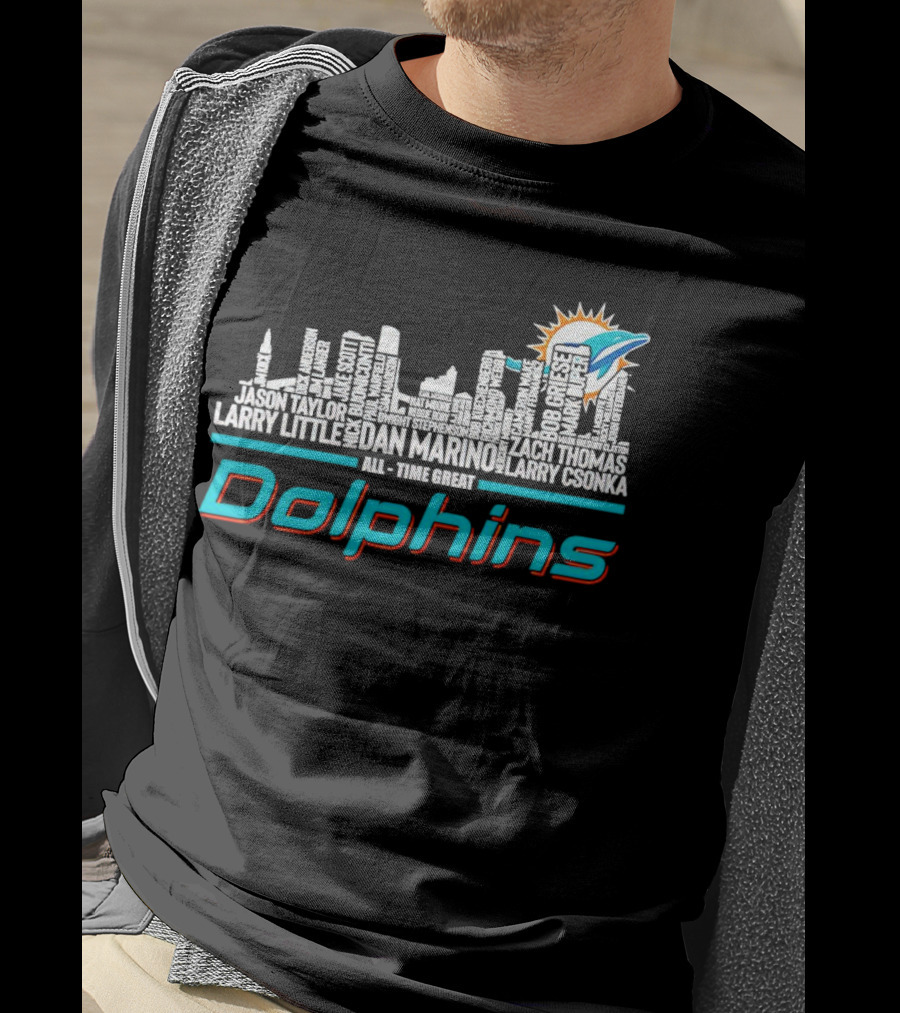 Miami Dolphins Dan Marino Larry Csonka Larry Little Legends All-Time Great City Names T-Shirt
