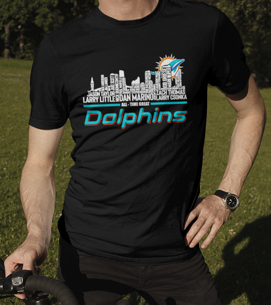 Miami Dolphins Dan Marino Larry Csonka Larry Little Legends All-Time Great City Names T-Shirt
