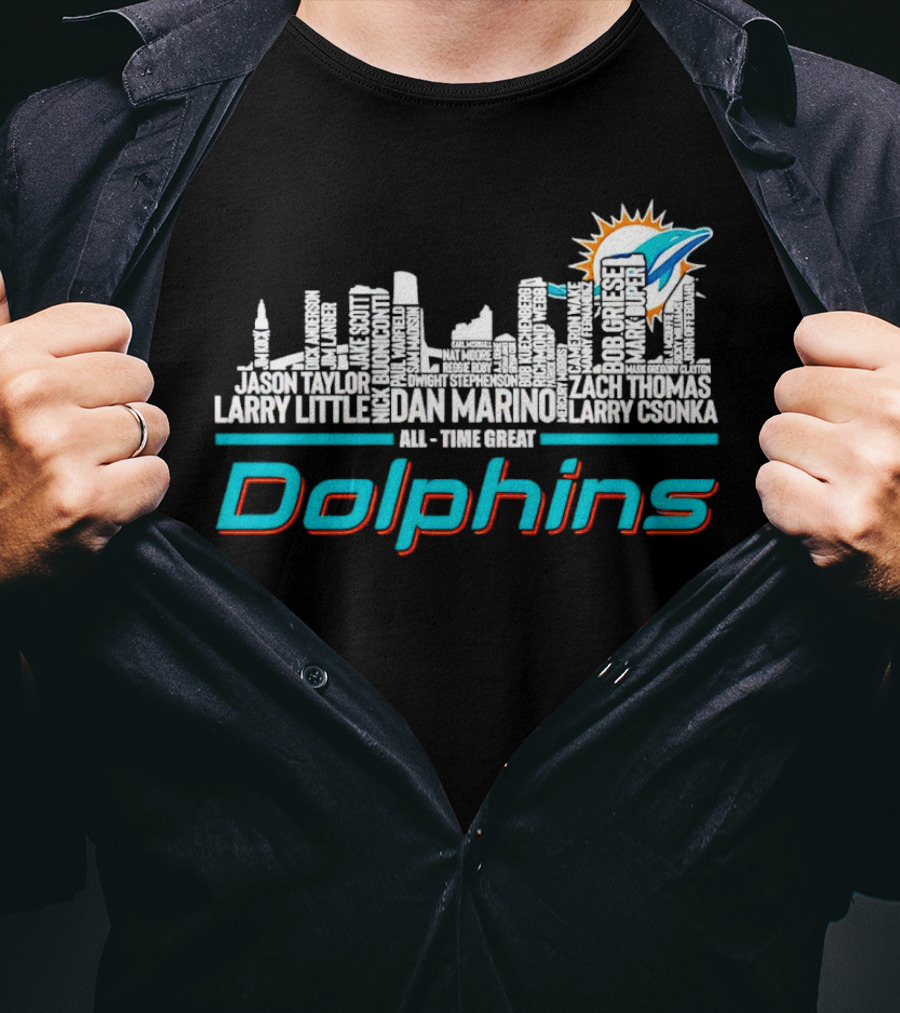 Miami Dolphins Dan Marino Larry Csonka Larry Little Legends All-Time Great City Names T-Shirt