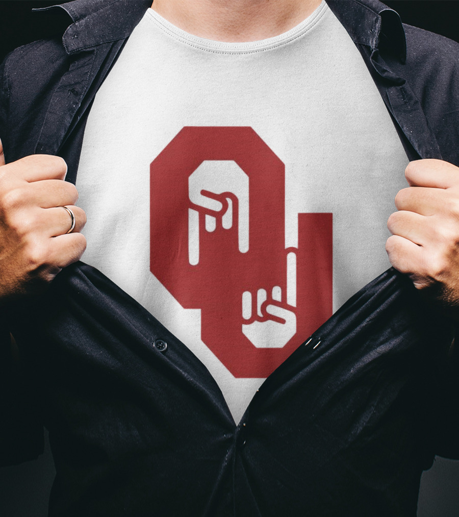 Oklahoma Sooners Logo With Horns Down Hand Gesture T-Shirt