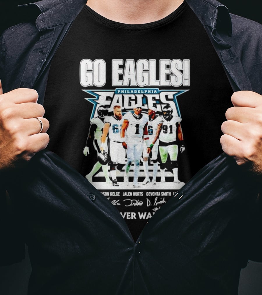 Go Eagles Philadelphia Eagles You'll Never Walk Alone A.J. Brown Jason Kelce Jalen Hurts DeVonta Smith Lynn Swann Signatures T-Shirt