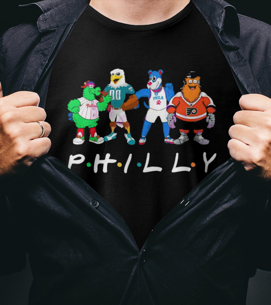 PHILLY Sports Mascots Phillies Eagles 76ers Flyers T-Shirt