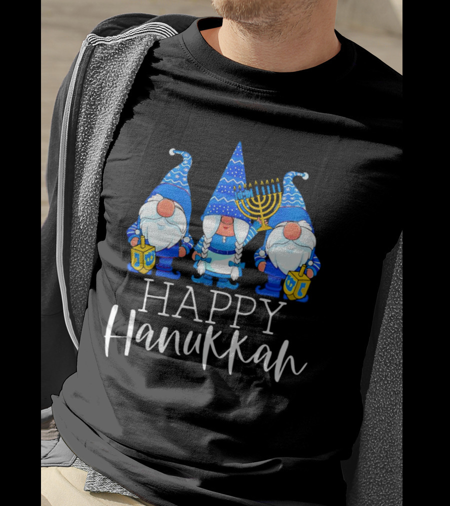 Gnomes Celebrating Hanukkah With Menorah And Dreidel T-Shirt