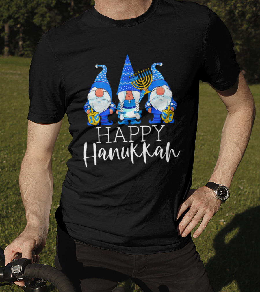 Gnomes Celebrating Hanukkah With Menorah And Dreidel T-Shirt