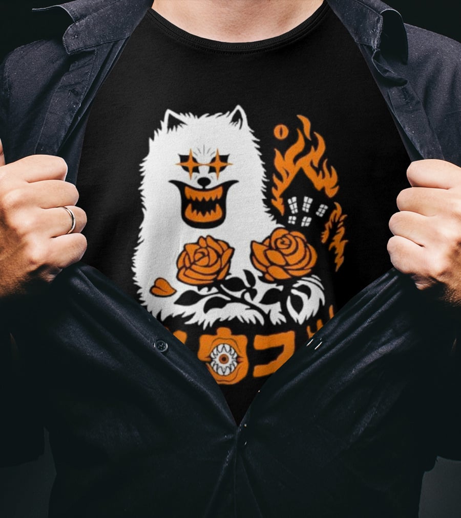 Hausu Haunted House Dog Roses Eyeball Flames T-Shirt