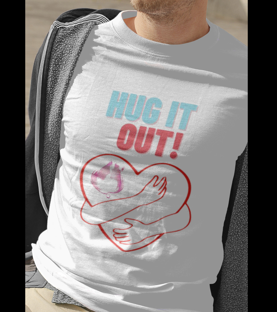 Hug It Out Heart Embrace Inside Red Outline T-Shirt