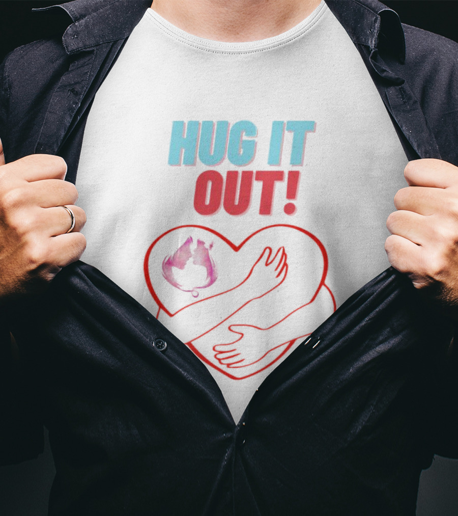 Hug It Out Heart Embrace Inside Red Outline T-Shirt