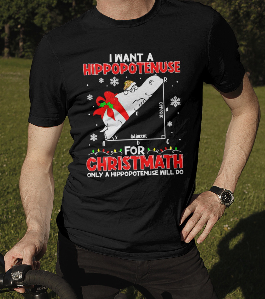 I Want A Hippopotenuse For Christmath Christmas Only A Hippopotenuse Will Do T-Shirt