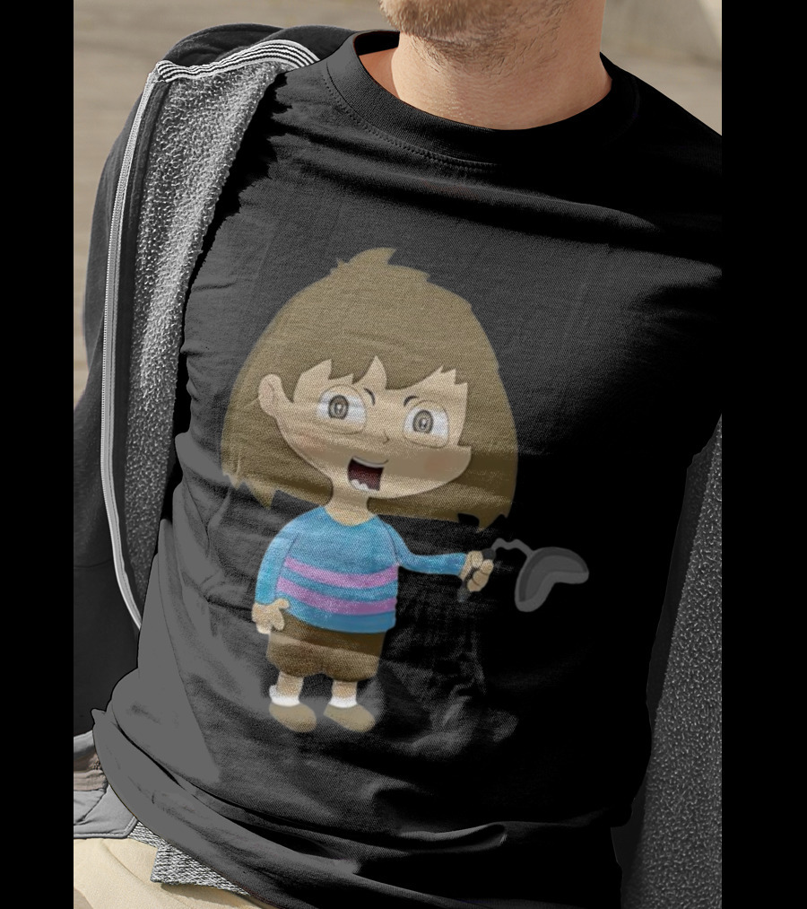 Lhugueny Sou Outfits Blue Striped Sweater Fun Cartoon Gaming Character T-Shirt