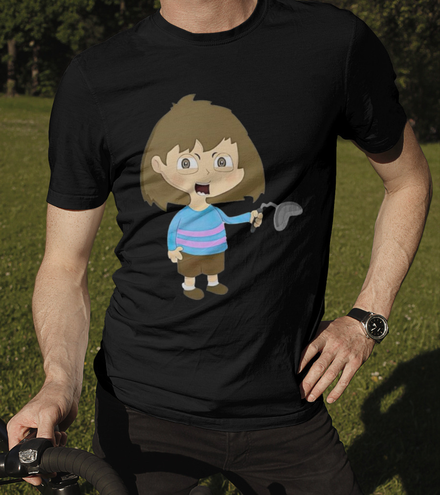 Lhugueny Sou Outfits Blue Striped Sweater Fun Cartoon Gaming Character T-Shirt