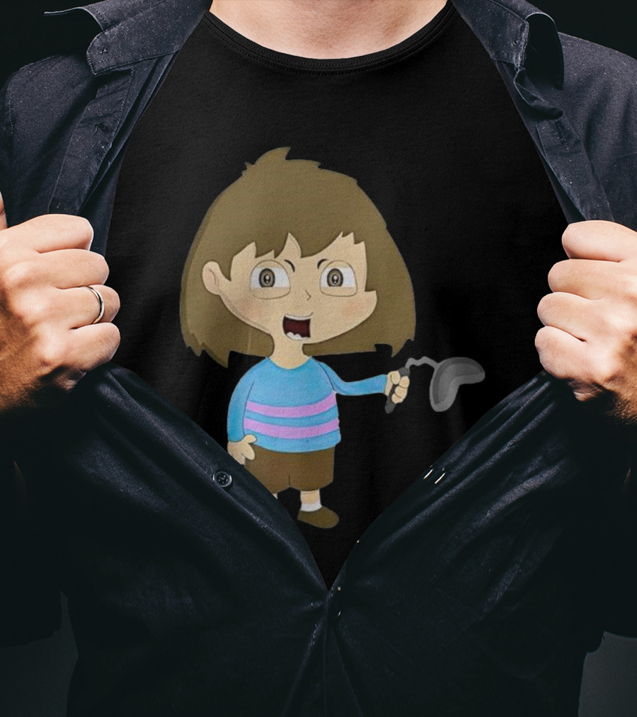 Lhugueny Sou Outfits Blue Striped Sweater Fun Cartoon Gaming Character T-Shirt