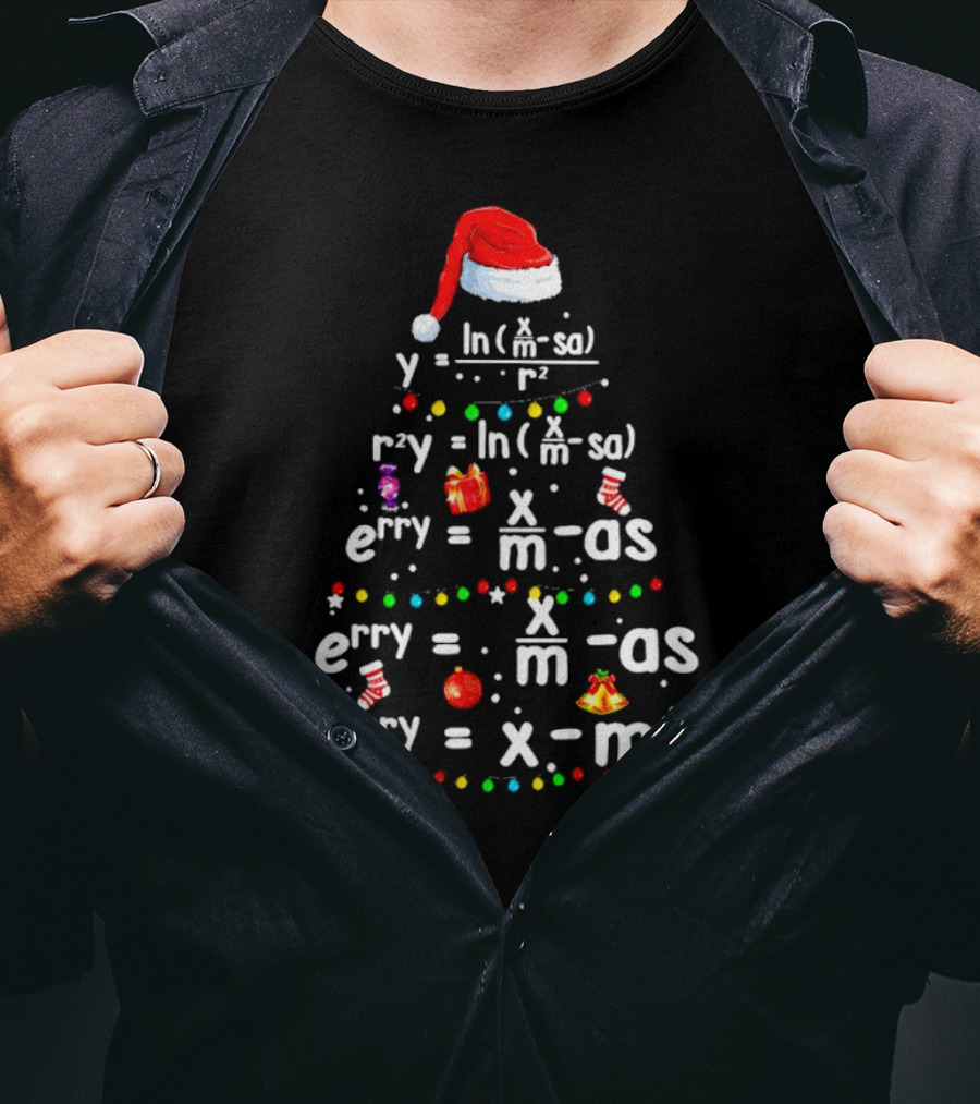 Merry Christmas Tree Math Equations In Santa Hat Form With Holiday Icons T-Shirt
