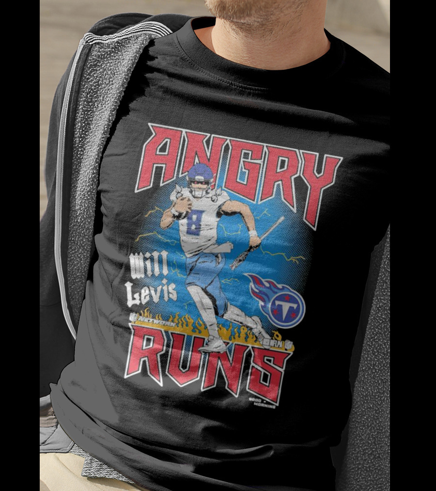 Tennessee Titans Will Levis Angry Runs NFL Network Football 8 Breaking Through Flames T-Shirt
