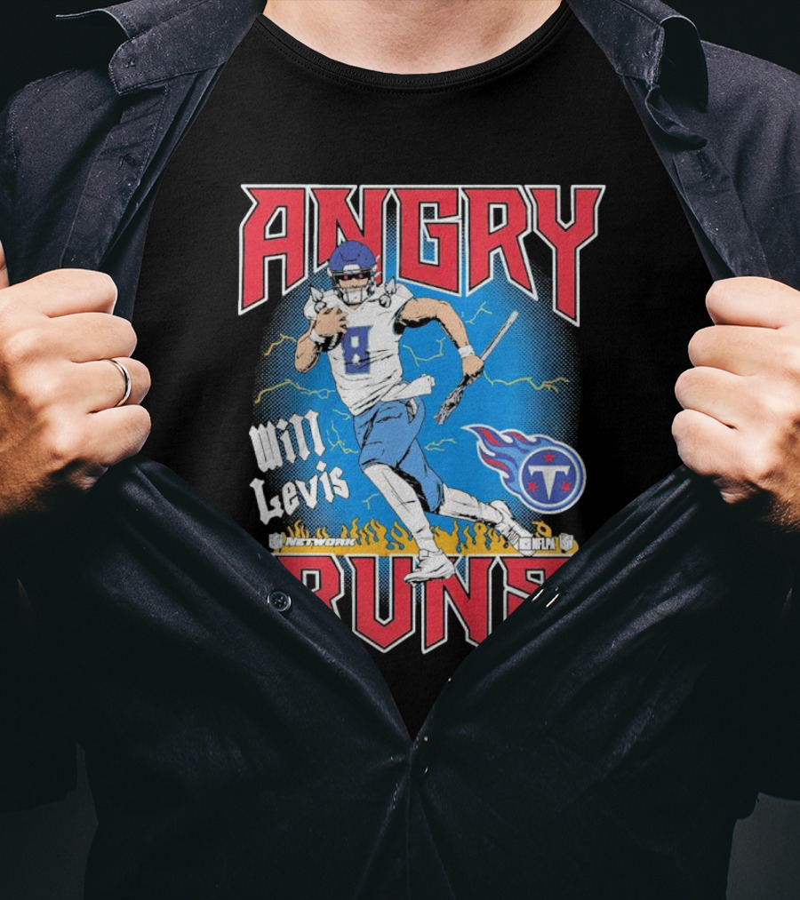 Tennessee Titans Will Levis Angry Runs NFL Network Football 8 Breaking Through Flames T-Shirt