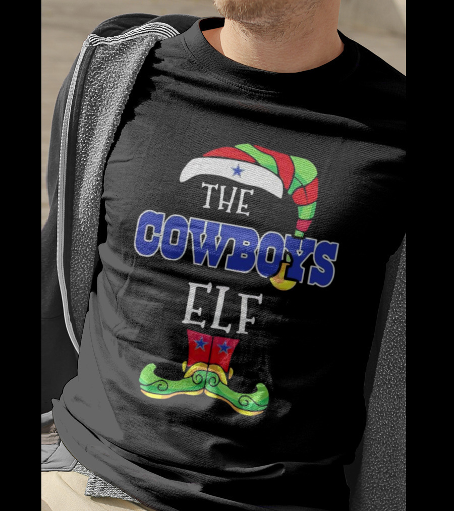 The Cowboys Elf Christmas Holiday Hat And Boots T-Shirt