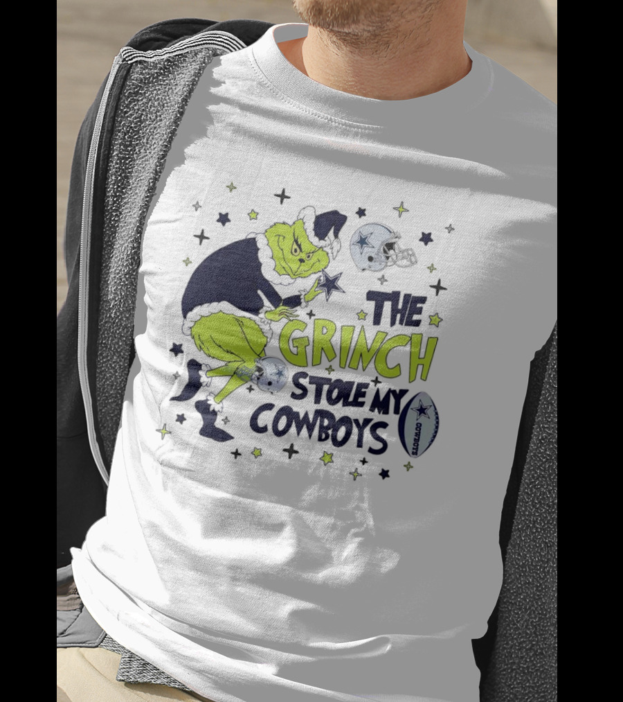 The Grinch Stole My Cowboys Christmas Football Helmet And Star T-Shirt
