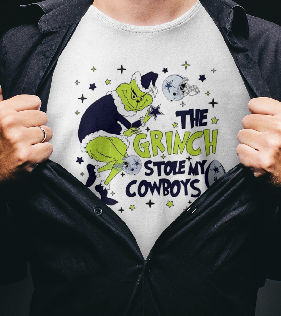 The Grinch Stole My Cowboys Christmas Football Helmet And Star T-Shirt
