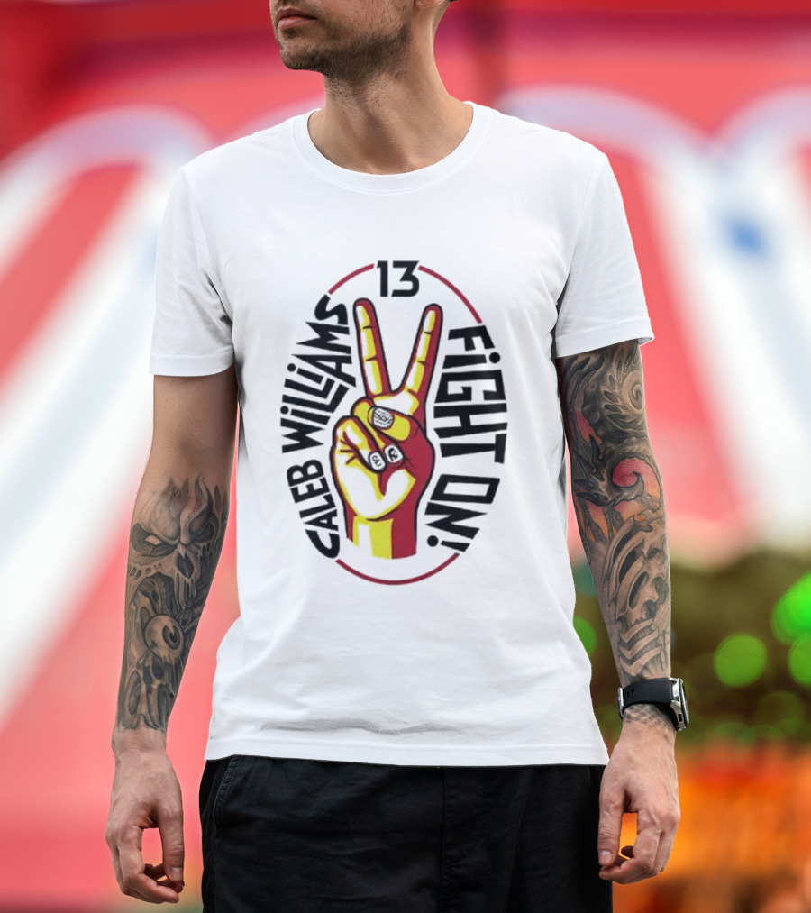Caleb Williams 13 Fight On USC Trojans Peace Sign T-Shirt