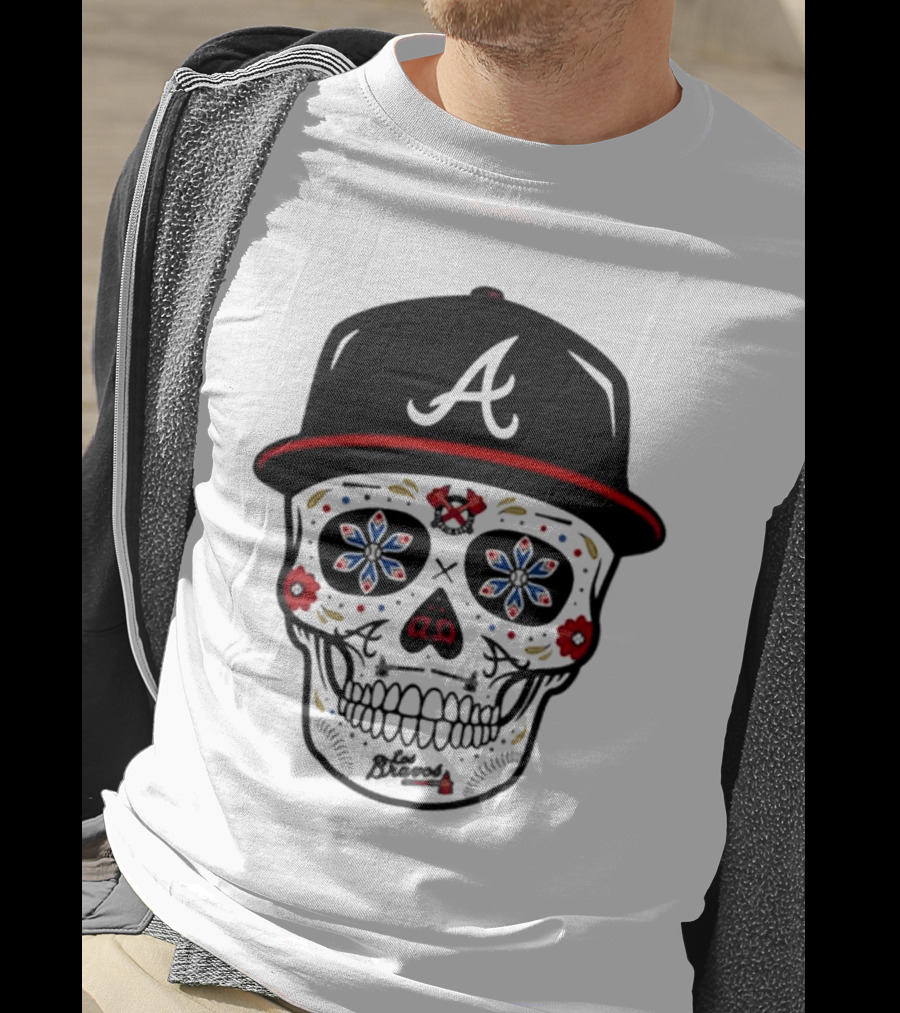 Atlanta Braves Sugar Skull Cap With Floral Elements T-Shirt