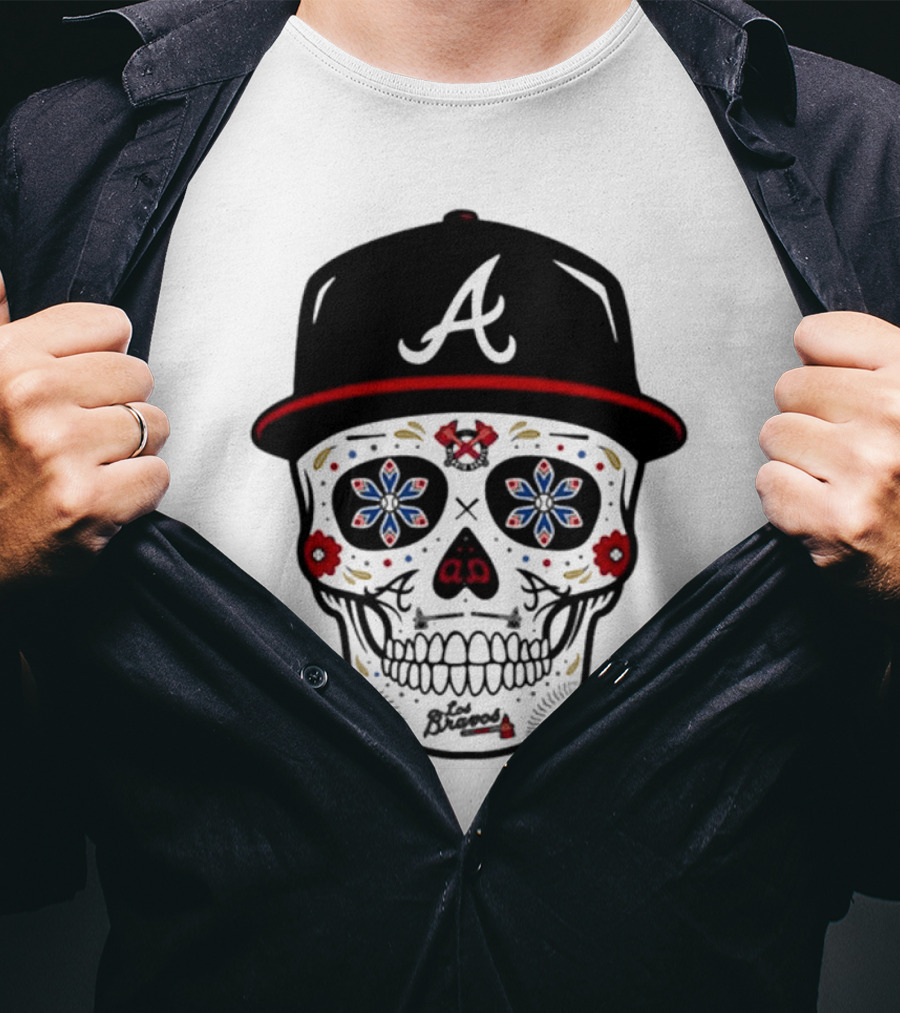 Atlanta Braves Sugar Skull Cap With Floral Elements T-Shirt