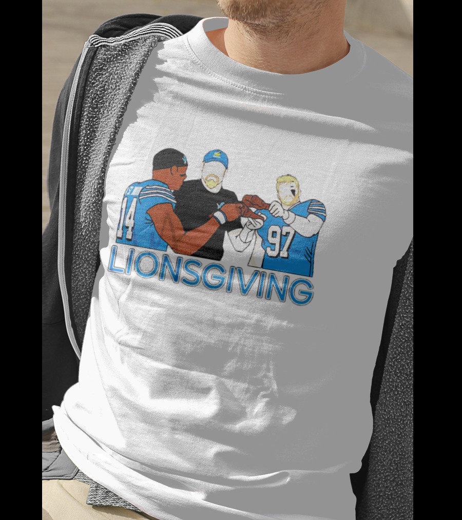 Detroit Lions Thanksgiving Lionsgiving Celebration With 14 And 97 T-Shirt