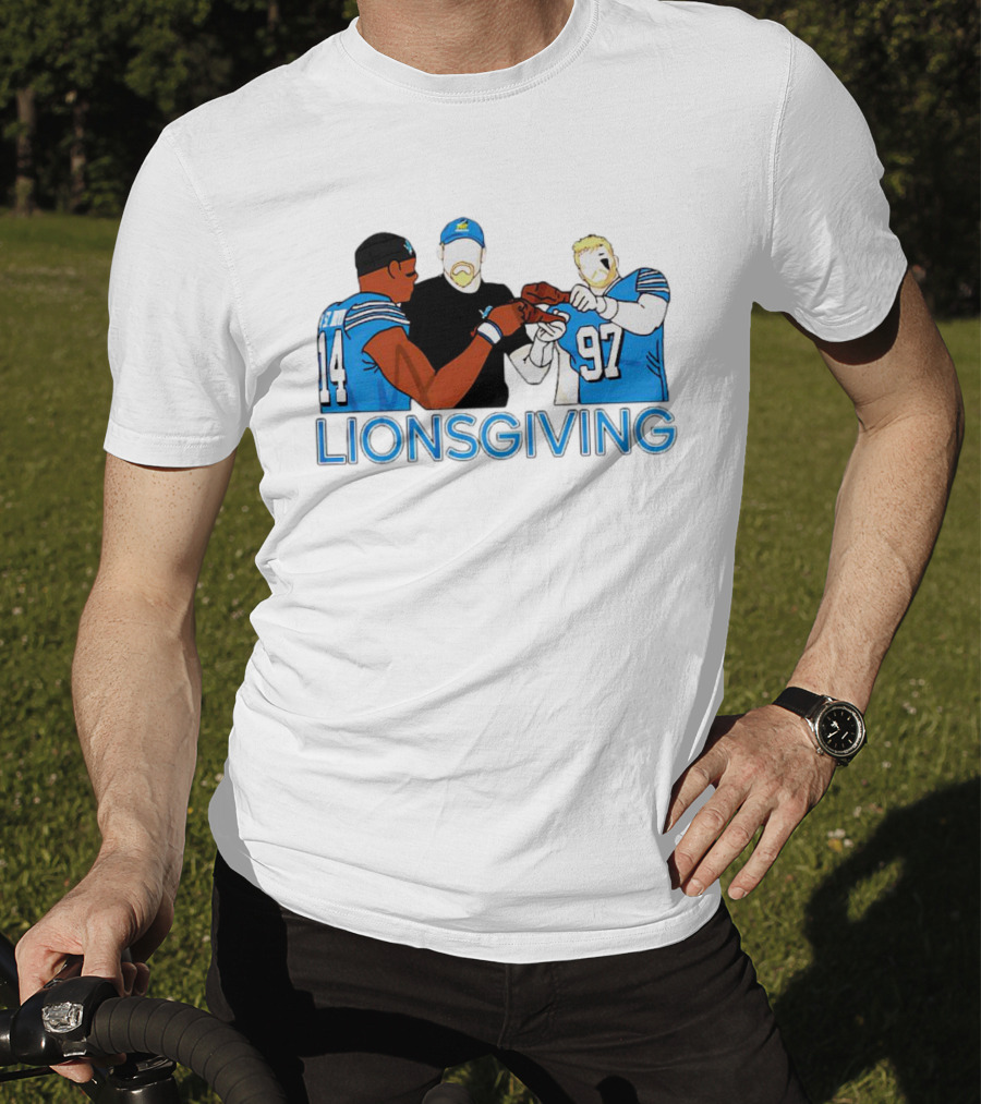 Detroit Lions Thanksgiving Lionsgiving Celebration With 14 And 97 T-Shirt