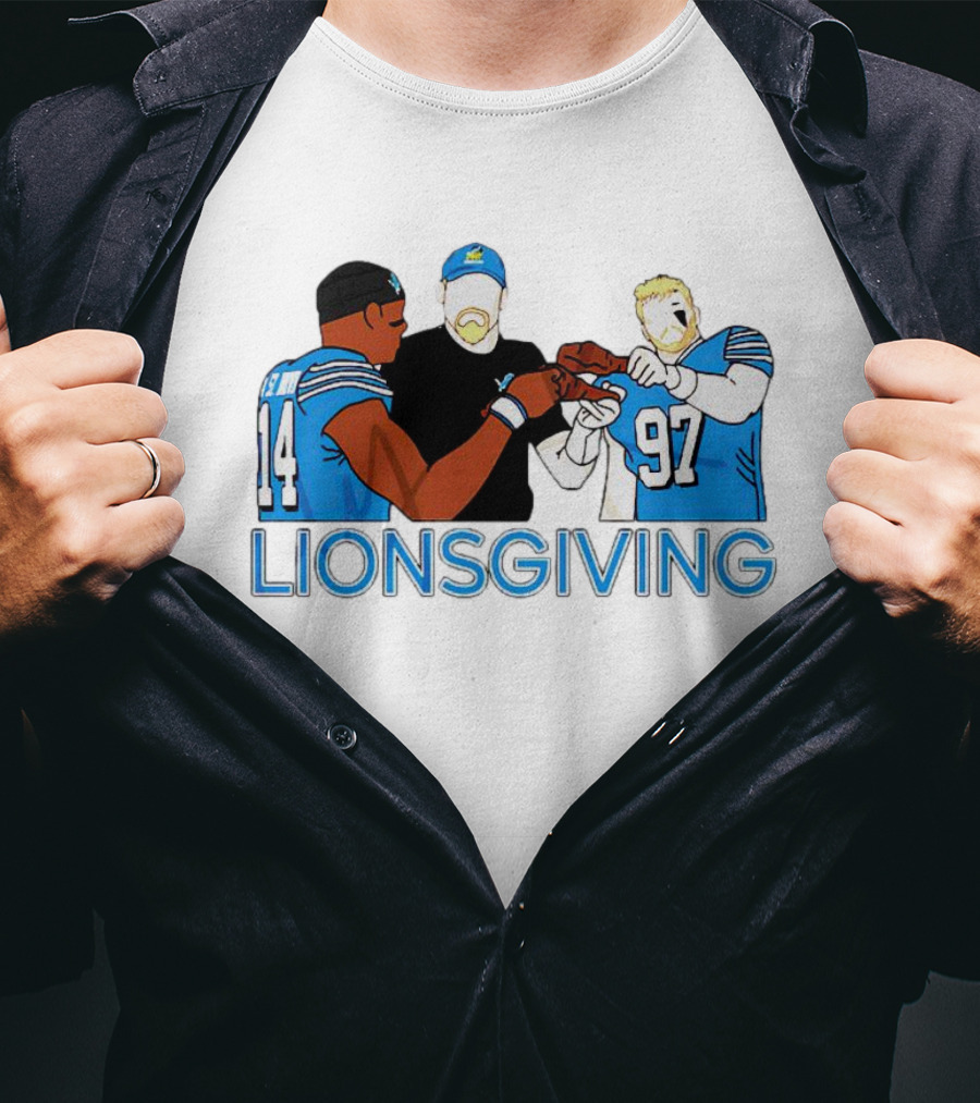 Detroit Lions Thanksgiving Lionsgiving Celebration With 14 And 97 T-Shirt