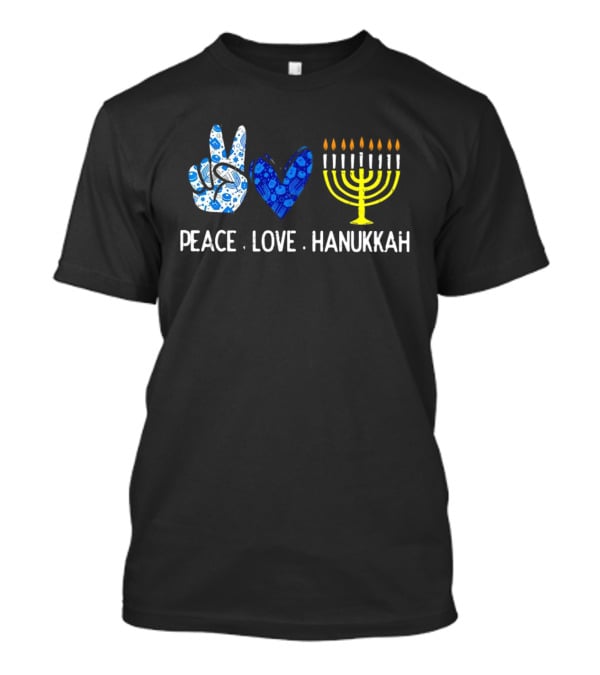 Peace Love Hanukkah Menorah Symbol Blue T-Shirt