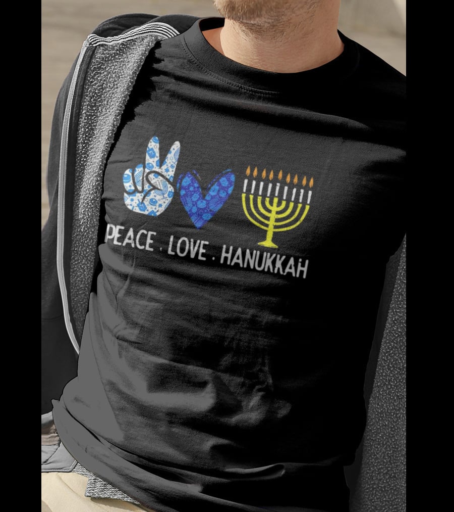 Peace Love Hanukkah Menorah Symbol Blue T-Shirt