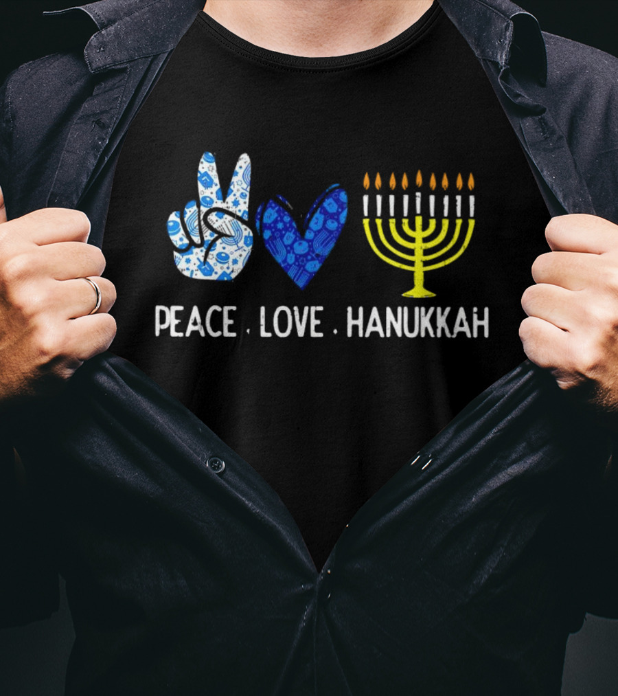 Peace Love Hanukkah Menorah Symbol Blue T-Shirt