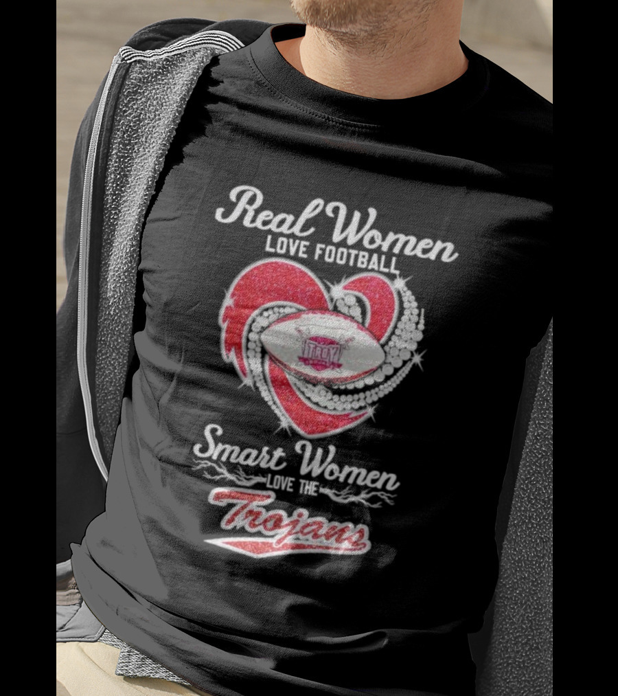Real Women Love Football Smart Women Love The Trojans Football Heart T-Shirt
