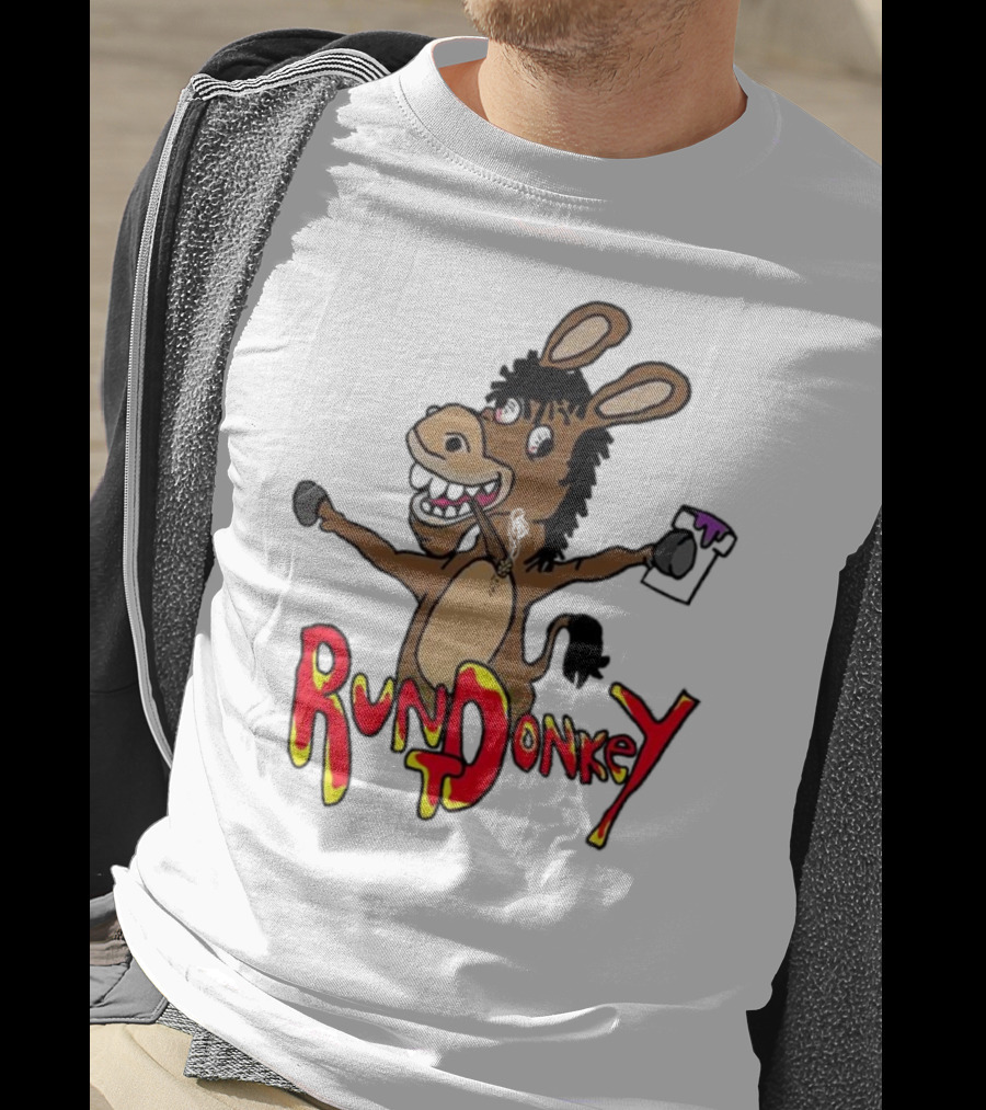 Runt Donkey Parody With Cartoon Donkey Holding Bell And Rockstar T-Shirt