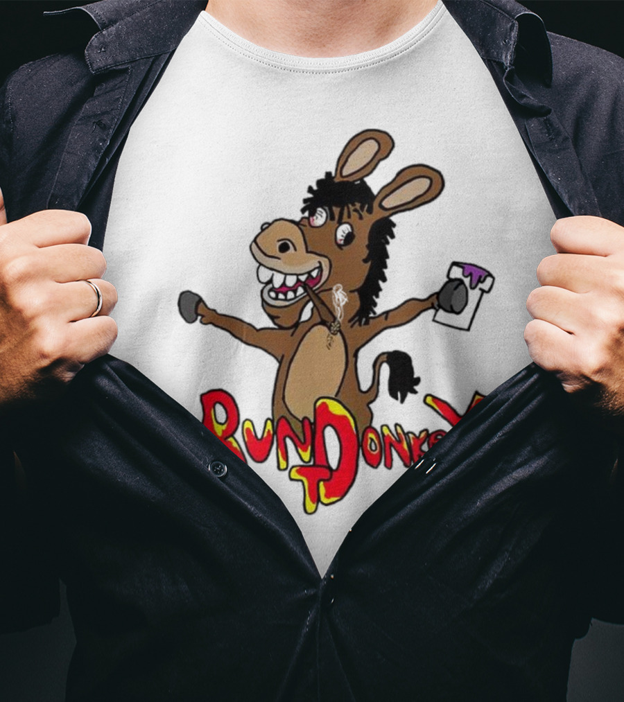 Runt Donkey Parody With Cartoon Donkey Holding Bell And Rockstar T-Shirt