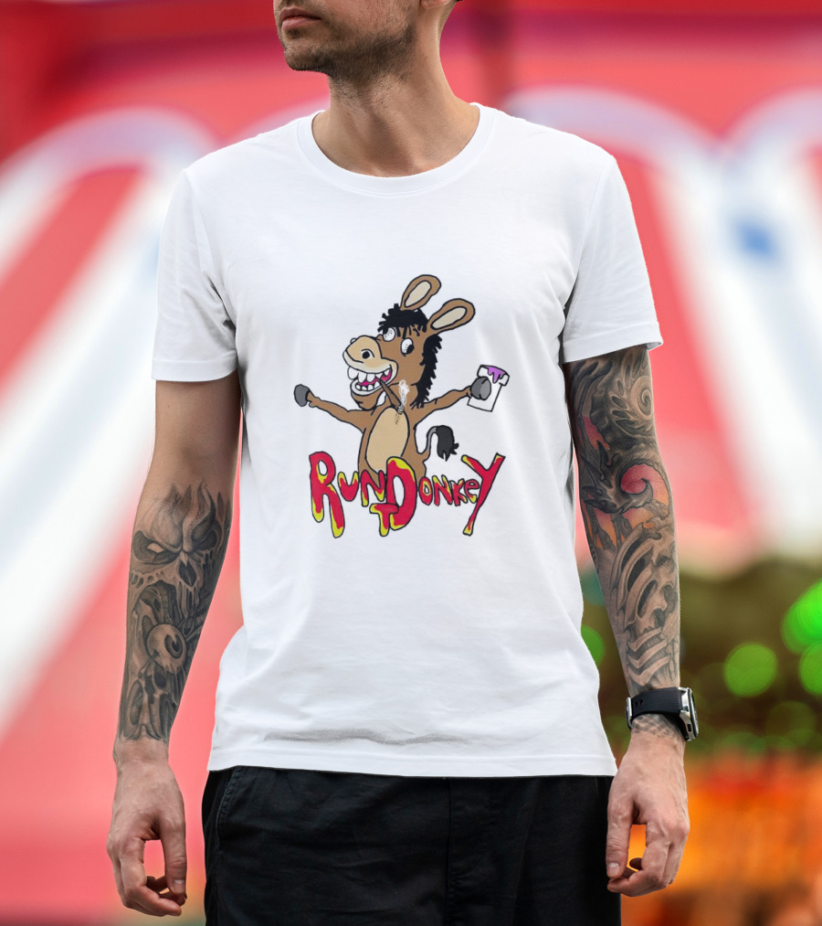 Rund Donkey Cartoon Character with Paint Can T-Shirt