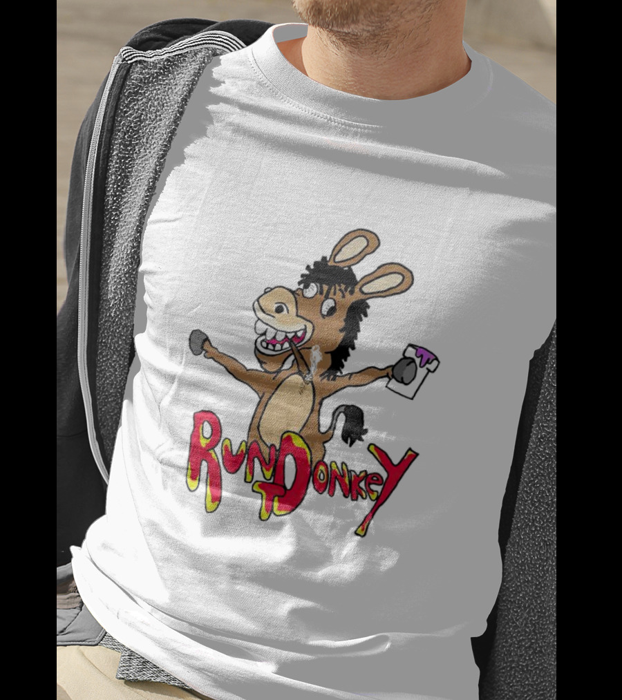 Rund Donkey Cartoon Character With Paint Can T-Shirt