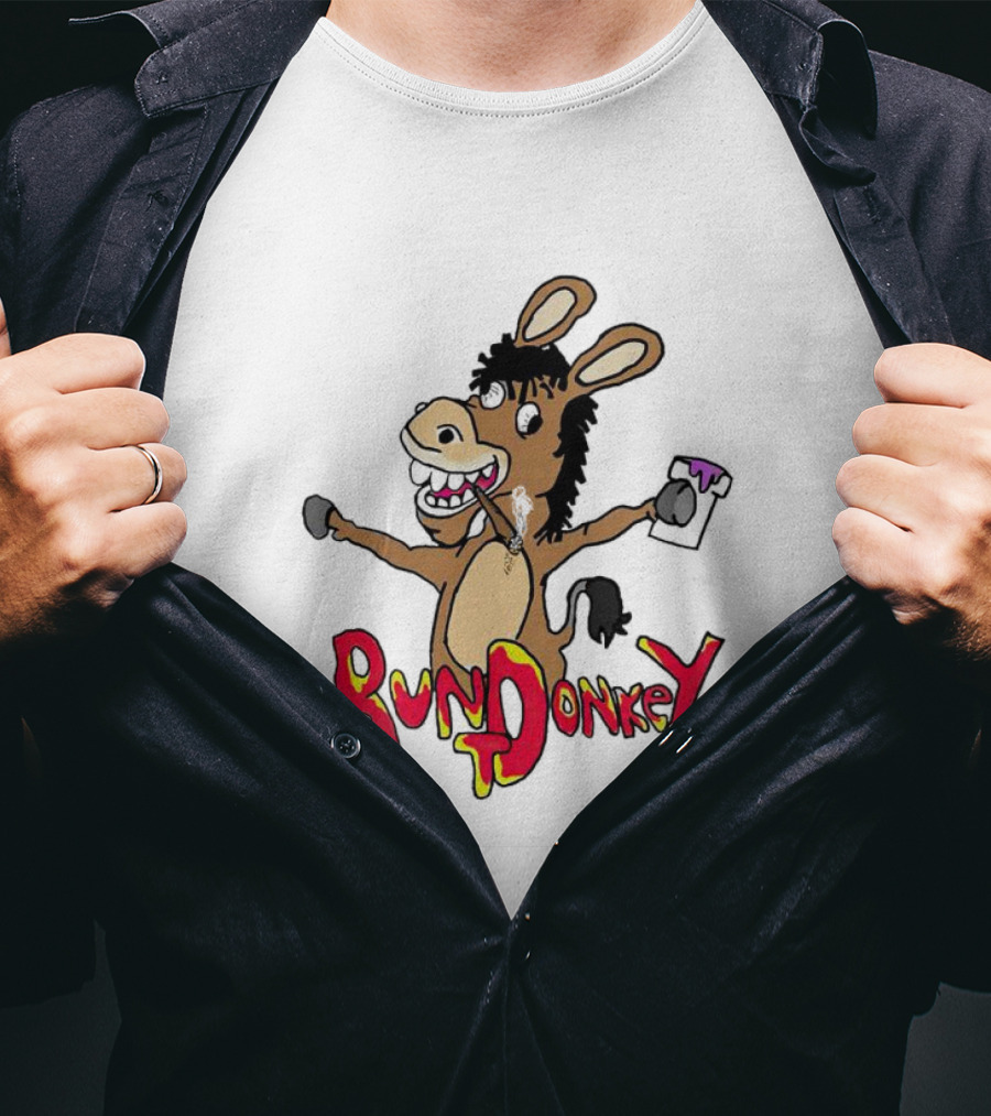 Rund Donkey Cartoon Character With Paint Can T-Shirt