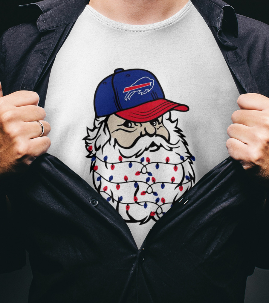 Santa Buffalo Bills Christmas Lights Beard Football T-Shirt