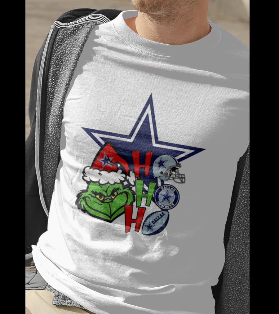 Santa Grinch Ho Ho Ho Dallas Cowboys Christmas Star Helmet T-Shirt