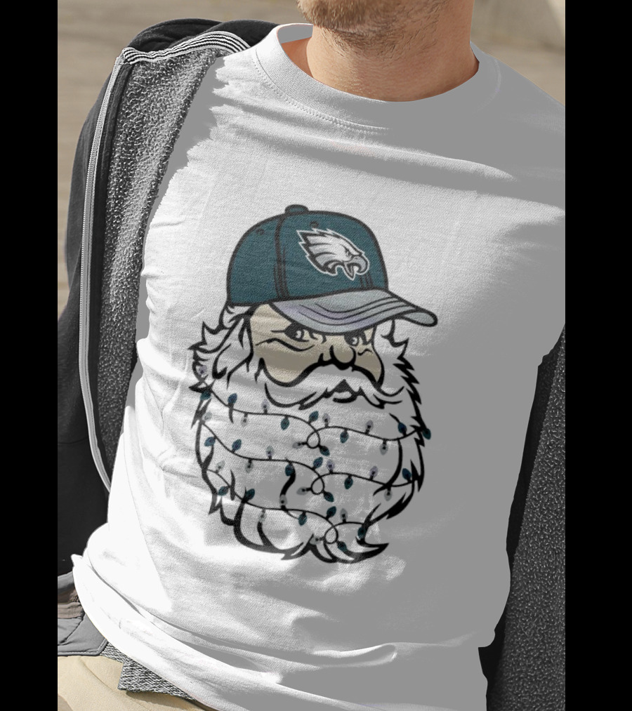 Philadelphia Eagles Santa Hat Christmas Lights Beard T-Shirt
