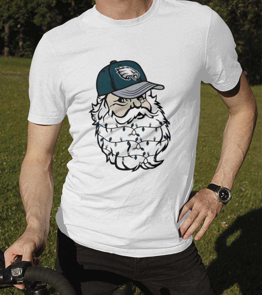 Philadelphia Eagles Santa Hat Christmas Lights Beard T-Shirt