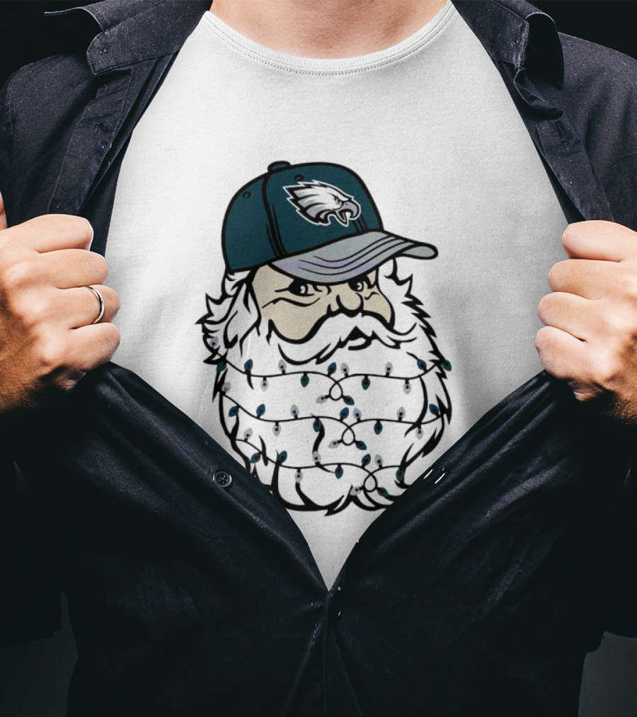 Philadelphia Eagles Santa Hat Christmas Lights Beard T-Shirt