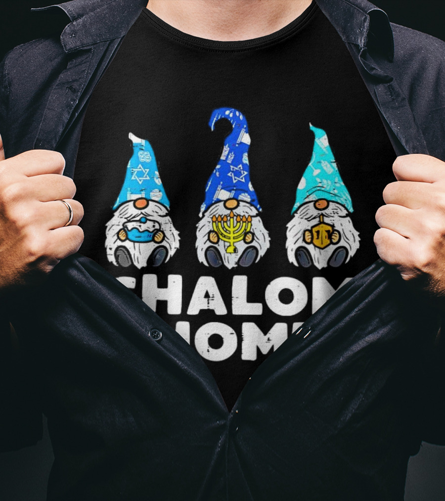 Shalom Gnomes Hanukkah Menorah Star Of David T-Shirt