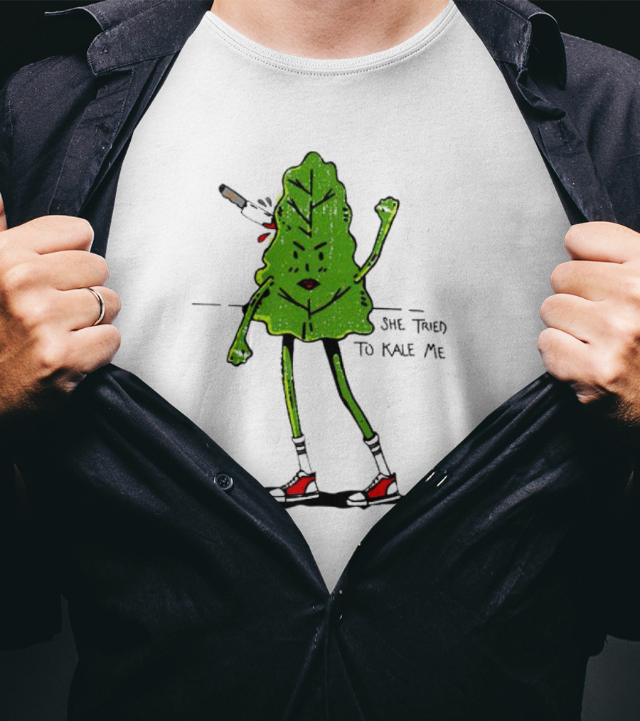 She Tried To Kale Me Smoking Kale Leaf Cartoon In Red Heels T-Shirt