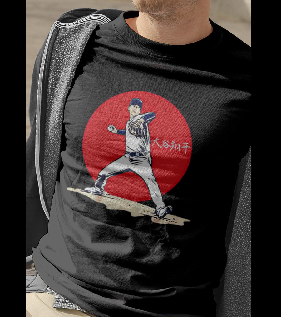Shohei Ohtani Japanese Baseball Pitcher Icon Red Circle Kanji T-Shirt