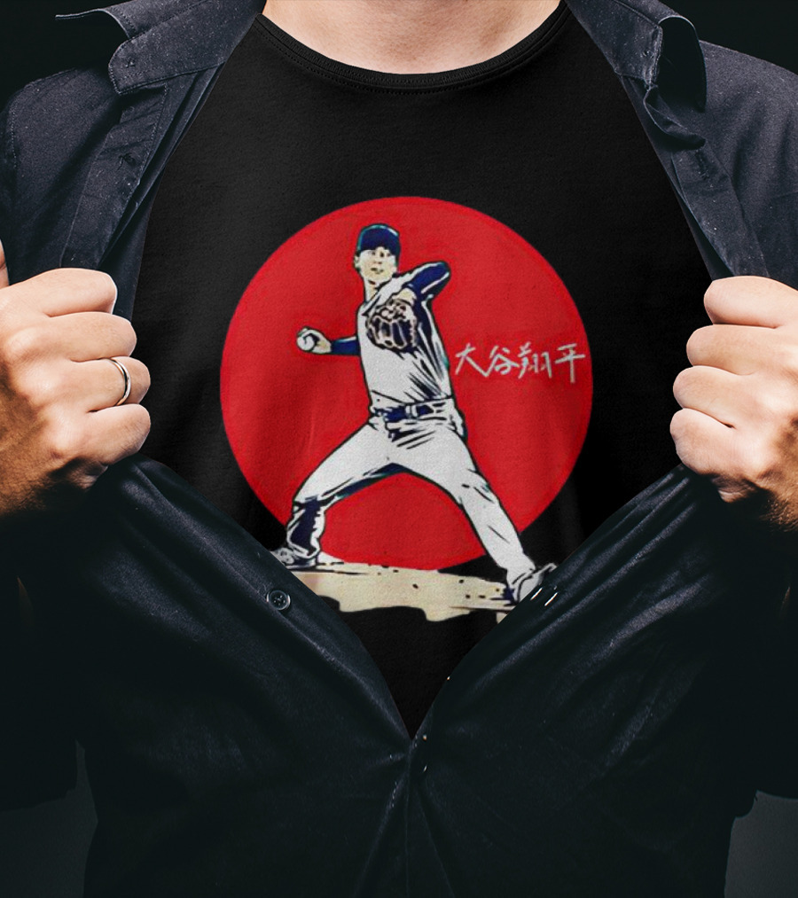 Shohei Ohtani Japanese Baseball Pitcher Icon Red Circle Kanji T-Shirt